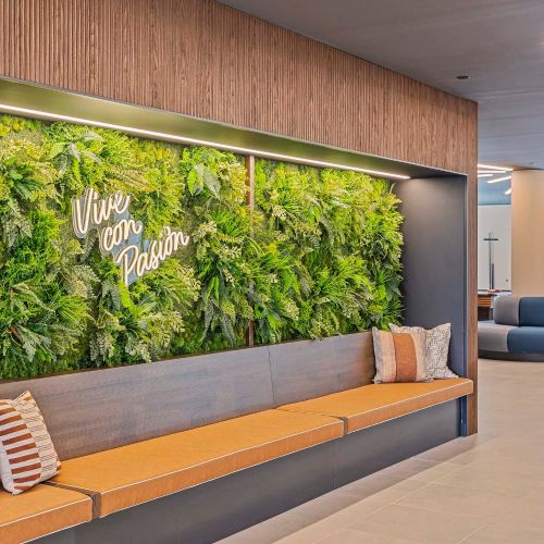 Second view of the plant wall in the lounge.