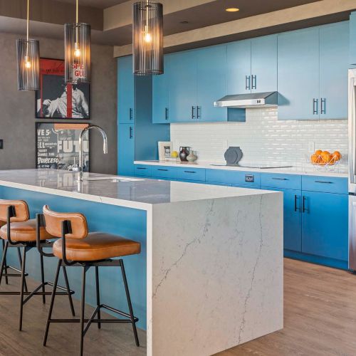 Second perspective of the rooftop chef's kitchen.