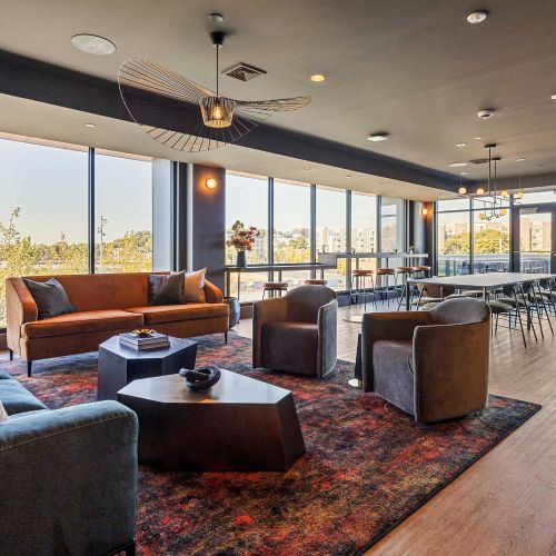 Window counter seating in the rooftop lounge.