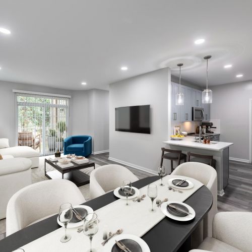 Living Room with view of kitchen and balcony