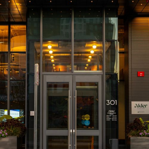 Golden hour at the entrance of Alder – where sunsets meet sophistication.	