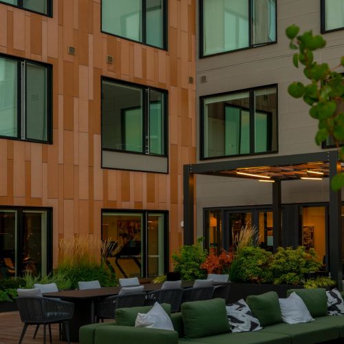 Perfectly positioned courtyard seating for sunset views and moments of relaxation.	