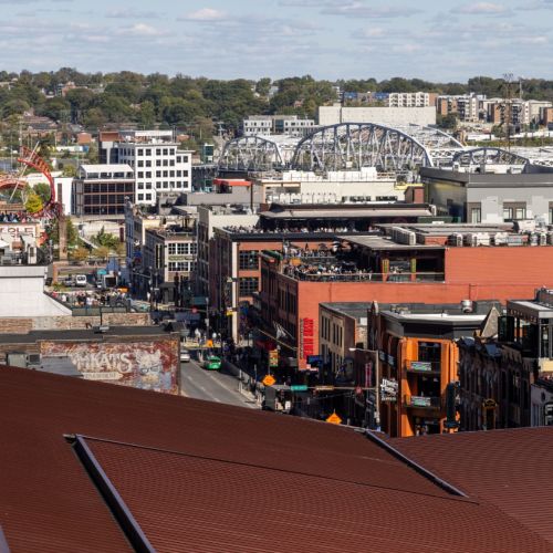 Look out to the vibrant Arts District neighborhood of Downtown Nashville	