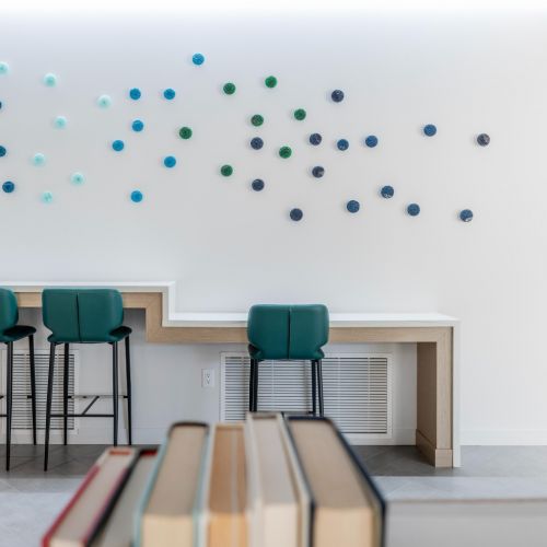 Modern high-top seating for connection and design.	