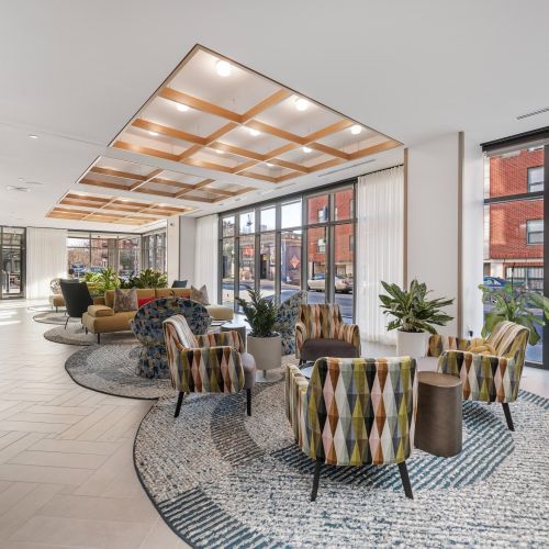 Bright, colorful lounge seating for relaxation.	