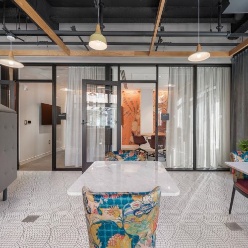 Productive table seating for focused work.	