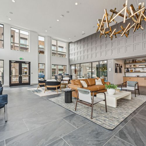 Step into sophistication in this modern, double-height lobby