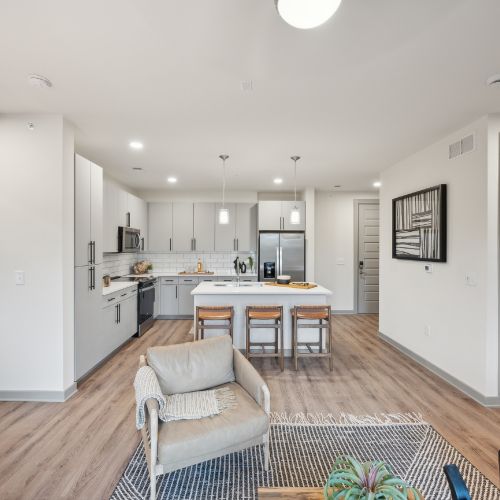 Spacious apartments with wood style flooring throughout	