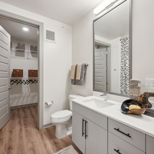 Large bathrooms with double vanities	