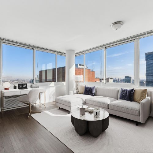 Apartment living room with home office	