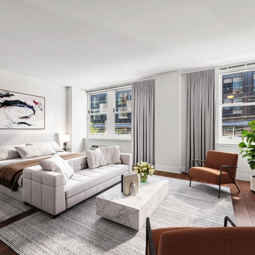 Studio apartment with kitchen and bedroom	