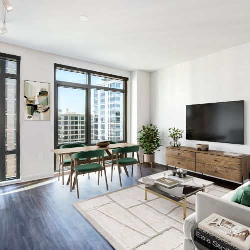 Floor-to-ceiling windows create an open fresh space