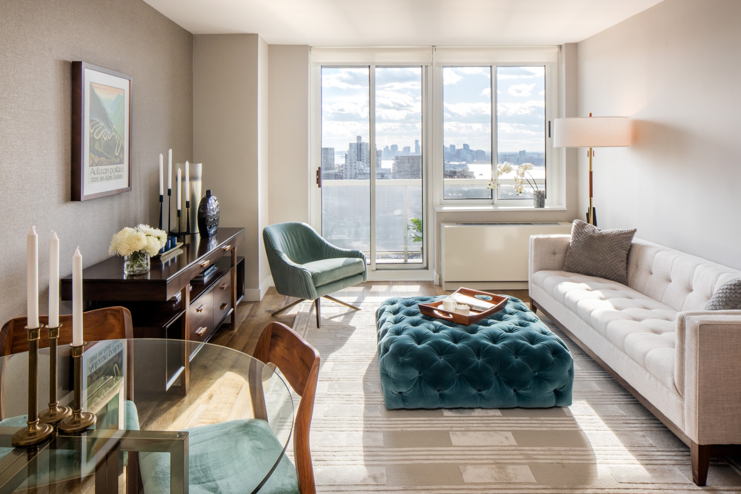 Photo of living room with sky line view from window