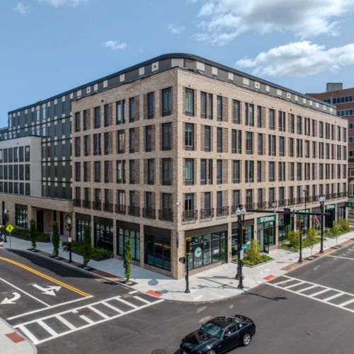 Another corner view of Center & Stone’s facade.