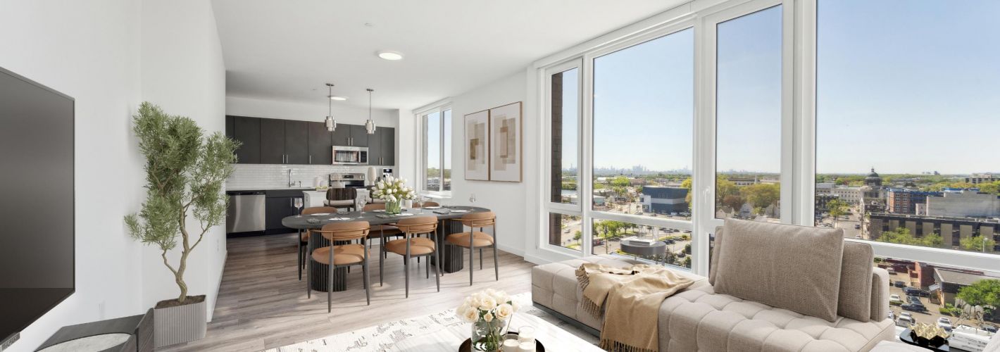 Living room with large windows