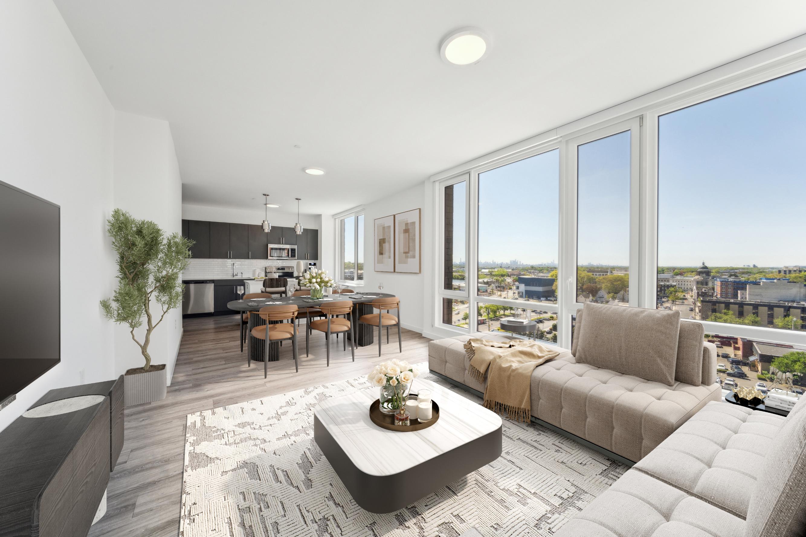 Living room with large windows