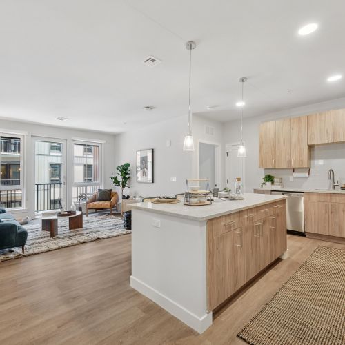 Quartz kitchen countertops with tile backsplash