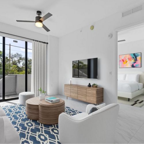 ′ ceilings, ceramic tile flooring