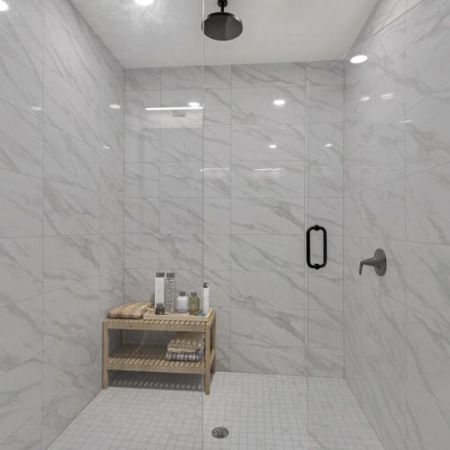 walk-in showers or soaking tubs, and optional double vanities