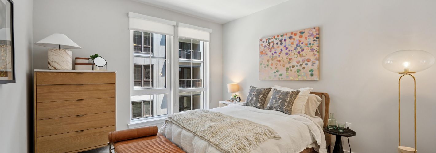 Modern primary bedroom included with open floor plans