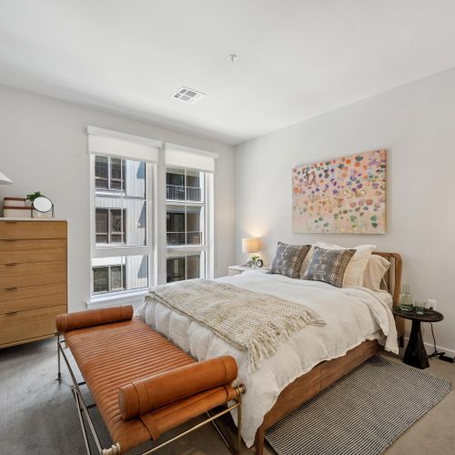 Modern primary bedroom included with open floor plans