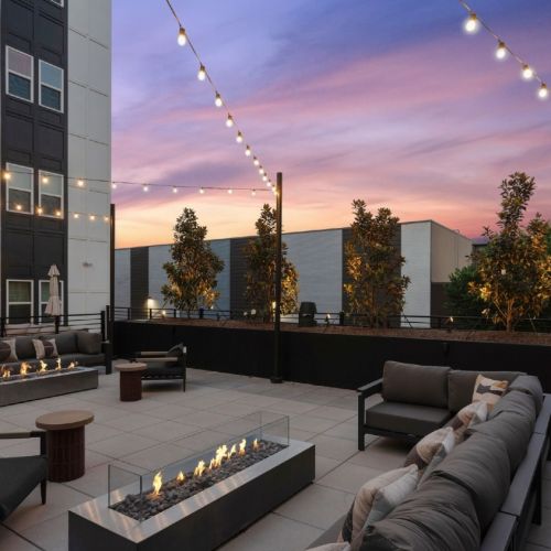 Terrace-level seating areas with fire pits