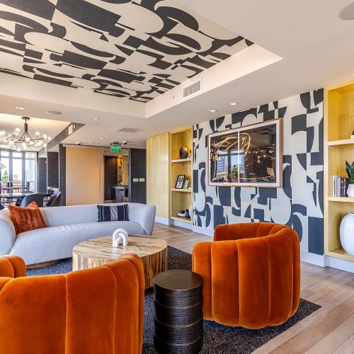 Lobby with fireplace accent	