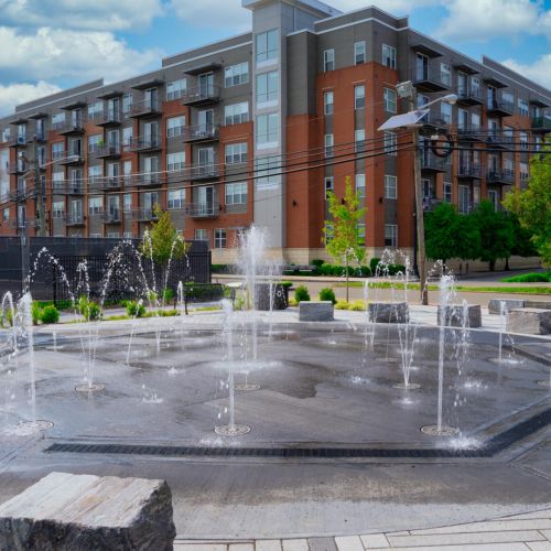 Steel Works Building and fountain