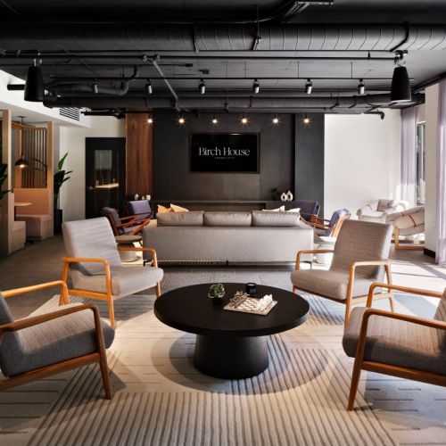 Media room with TV and lounge seating