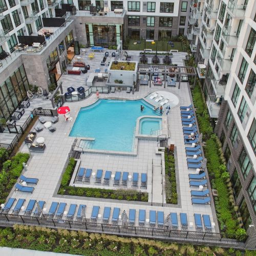 Aerial view of pool courtyard