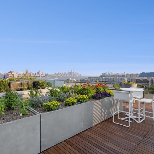 Rooftop table with NYC skyline views