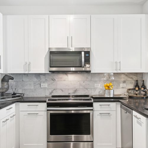 Kitchen with stainless steel appliances