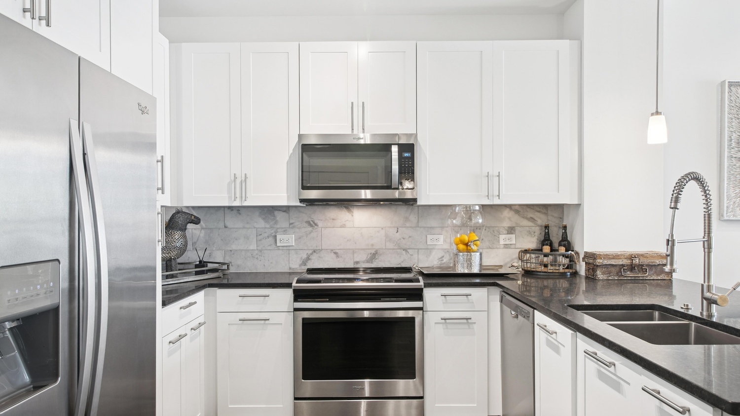 Kitchen with stainless steel appliances