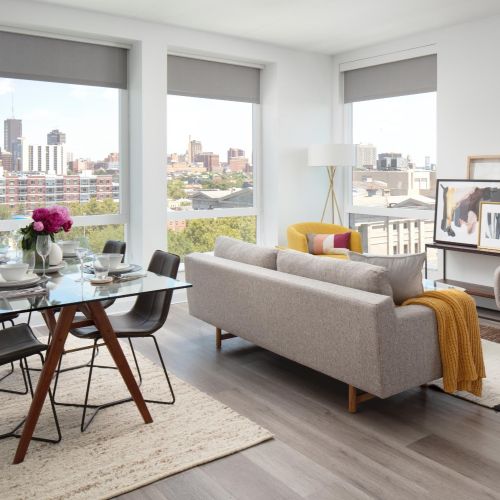 Living room with Philadelphia views