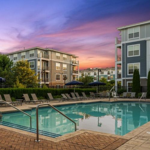 Community pool at dusk	