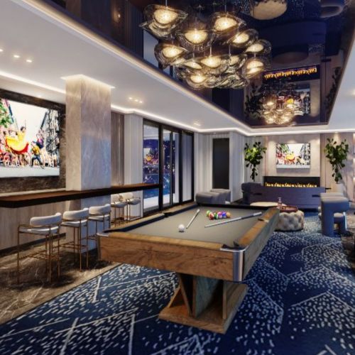 Clubroom with space to gather, play, and stay a while