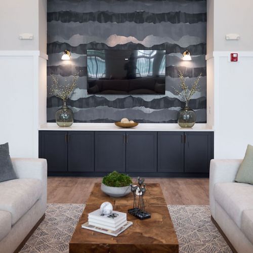 Dual couches and TV in clubhouse