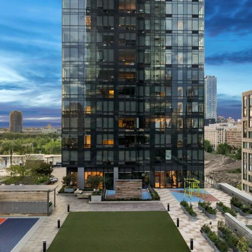 Rootop green courtyard and basketball court