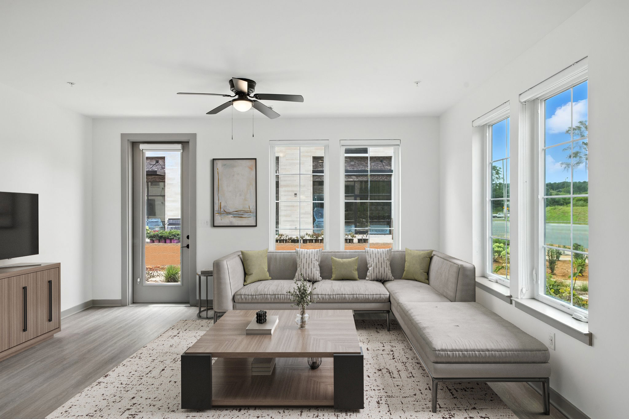 Wood-style flooring large living rooms