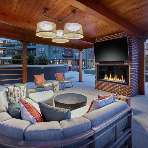 Outdoor TV lounge and fireplace 