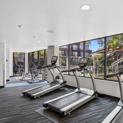 Apartment gym at Eleanor in Seattle with cycling equipment