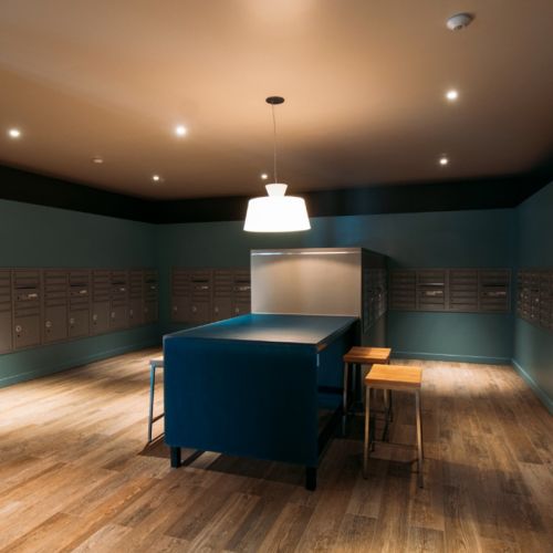 Eleanor Seattle apartment mail room with lockers