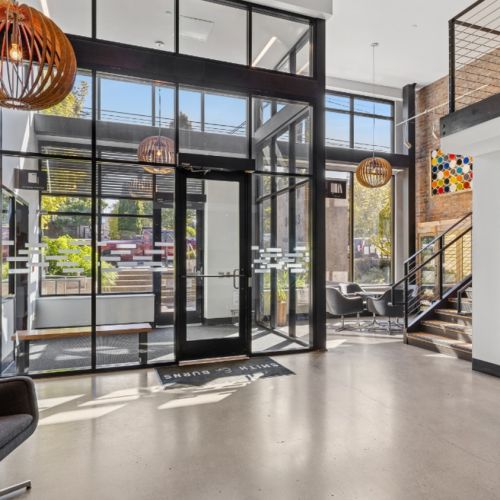 Apartment lobby at Smith & Burns Seattle with modern design