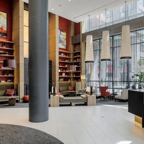 Contemporary comfort meets timeless elegance in the lobby’s inviting lounge.