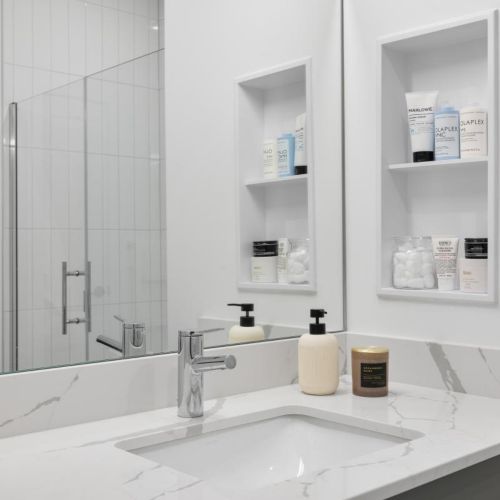 Enjoy full height tiled wet walls