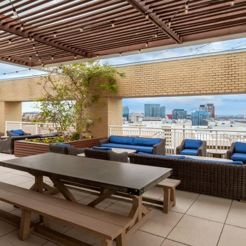 Rooftop dining tables and seating